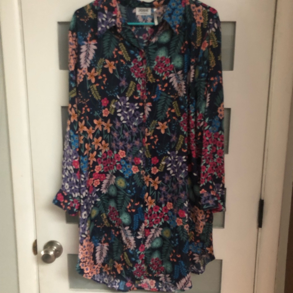 Natori Multicolor Floral Long Sleeve Silk Nightgown in Large EUC